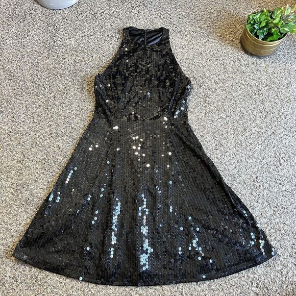 VTG ADRIANNA PAPELL Evening Dress Black Sequins High Neck Sleeveless Flapper 10 - Picture 6 of 6